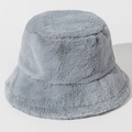 Detailed close-up of thick grey plush faux fur texture on a warm winter bucket hat - One Size / Light Gray