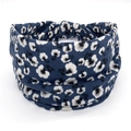 Navy blue bohemian wide headband with white daisy floral print made of soft cotton - 82