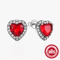 S925 Sterling Silver Stud Earrings featuring Red Heart Zircon stones with micro-pavé details - Red Heart Halo Zirconia