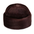 Men's winter faux fur pillbox hat in dark brown, featuring a warm fleece texture and thermal ear flaps - One Size / Red