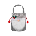 Grijze vilten kersttas met kabouterontwerp, witte bontbaard en hulstblad versiering - Grijze Baard Cadeauzak