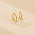 Elegant gold S925 silver hoop earrings with micro-pave diamonds and a white pearl drop - 925 Silver / Gold