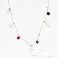 Collier en argent avec perles de pierre colorées et pendentifs pétales de croix en métal - Collier en Argent (PDD550)