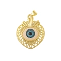 Golden heart pendant with a blue zircon evil eye charm on a clean white background - DZ302-Heart Eye