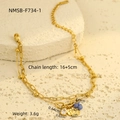 Detail shot of gold titanium bracelet with blue beads, water drop pendant and round charm - NMSB-F734-1(Blue Beads) / Gold/Blue