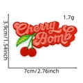 Detailed view of Cherry Bomb embroidered patch with red fruit and green leaves - Cherry Patch 10# (Cherry Bomb)