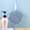 Light blue chenille hand drying ball with convenient hanging loop for bathroom use - Light Blue