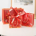 Three-piece red Chinese wedding gift bags with gold handles and red silk bows - Small (Two-color Ribbon) / 18x10x16cm