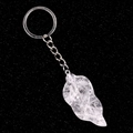 Silver leaf shaped clear crystal pendant keychain with natural needle inclusions - White Crystal