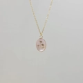 Gold stainless steel necklace with oval pink stone pendant featuring a delicate floral pattern - Shell/Rose Quartz-Flower