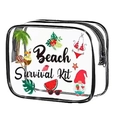 Transparent PVC cosmetic bag Beach Survival Kit with tropical prints and black zipper - 057-Beach Survival Gnomes