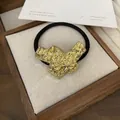 Punk style hair ring featuring irregular gold textured alloy metal and black elastic band - 14# Gold Irregular Knot