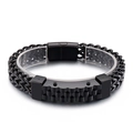 Pulsera de hombre en acero inoxidable negro estilo hip-hop con doble cadena y cierre imán - Estilo Magnético de Remache de Onda (KB151112-KFC) / Negro