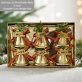 Set di 6 campanelle di Natale dorate con aghi di pino e fiocchi rossi in confezione - Campane in Ferro Oro D (Set di 6) / Diametro 4cm/83g