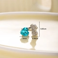 Silver horseshoe barbell with blue heart gemstone and diamond-set bow, 0.85cm height - Single Piece / Aquamarine