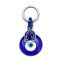 Blauer Glas-Schutzaugen-Schlüsselanhänger mit Strass-Hufeisen und blauem Webseil Dekor - Hufeisen Stil