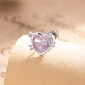 Delicate silver heart stud earrings with purple zircon and sparkling clear crystals - Light Purple (Single Piece)