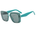Fashionable square semi-rimless sunglasses in lake green with glitter and grey lenses - Green Frame Grey Lens