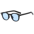 Retro oval black frame sunglasses with light blue lenses and silver rivet accents - Black Frame Blue Lens