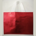 Red metallic laser non-woven shopping bag with white woven handles and glossy texture - 28Hcm*32*12 / Red