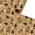 Christmas Kraft gift wrapping paper with reindeer, trees and snowflake patterns - Christmas Reindeer