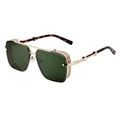 Retro square steampunk sunglasses with gold metal frame and side mesh shield for men - Tortoise Gold Frame G15 Green Lens