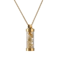 Detail view of gold perfume bottle necklace filled with orange healing crystal stones - Gold Citrine
