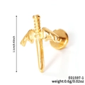 Golden winged sword stainless steel stud earring with detailed metallic texture and finish - Gold Winged Sword
