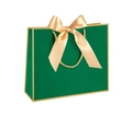 Dark green gift bag with golden bow, textured paper shopping bag with rope handles - Bowknot Decoration Style / 19x15x7cm / Gold Frame Green