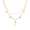 Dubbellaagse gouden ketting met blauwe edelstenen en maan- en sterhangers - Dubbellaags Ankh Kruis Ster Maan Stijl (2#)