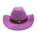 Chapeau de cowboy violet en daim avec boucle turquoise et ruban tressé marron - Taille unique / Violet (Corde Croisée)