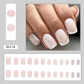 French tip press-on nails set with baroque white lace patterns and silver glitter accents - W874 White Dream Net