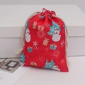 Red Christmas drawstring burlap gift bag featuring snowman and festive holiday prints - Red Snowman Style