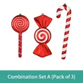 Christmas red and white candy ornament set with lollipop and cane for holiday decor - Combination Set A (3 Pack)