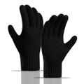 Women's warm black knit gloves with soft thermal lining and touchscreen fingertips - Vertical Stripe / Black