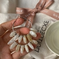 Silver hoop earrings with cream marble drop charms in a retro minimalist style - Silver Earring Post-White