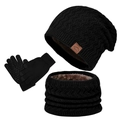 Men's winter set with black knit hat, fleece-lined neck warmer and gloves - Black