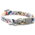 Detail view of pet collar with floral print, silver bell and sturdy plastic buckle - Single Collar / White Floral (Single Collar)