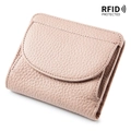 Portafoglio RFID in pelle rosa da donna con patta curva e design sottile e compatto - Rosa