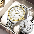 Orologio meccanico bicolore argento e oro con numeri romani e datario a ore 3 - Bicolore Quadrante Bianco