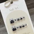Handgefertigte schwarze und silberne Glitzer-Zehennägel zum Aufkleben mit Katzenmotiven - L / Bunte Katze