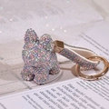 Sparkly rhinestone French Bulldog keychain in pink and blue finish with golden ring - Macaron Color