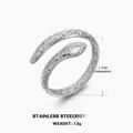 Adjustable silver snake-shaped stainless steel ring with 18K gold plating - Snake Style (ZN140S) / Silver