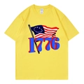 Detail of a yellow cotton T-shirt featuring a classic 1776 graphic and 13-star flag print - Yellow 317