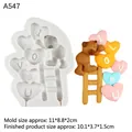 Bear climbing ladder with I LOVE U heart balloons silicone mold for cake decoration - 4# Bear on Ladder with Balloons (I LOVE U) / Gray