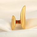 Close-up of geometric 18k gold open ring with polished curved plates on silk background - 18K Gold Double Oval