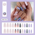 Uñas postizas con degradado de purpurina morada y rosa en forma de ataúd de 24 piezas - Estilo Degradado Con Lentejuelas (W1752)
