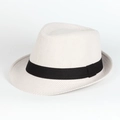 Detailansicht des Nadelstreifen-Fedora-Hutes mit klassischem schwarzen Zierband - 58cm (Verstellbar) / Weiß