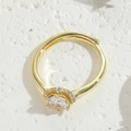 Luxurious 14K gold plated geometric ring with round zircon and adjustable halo band - Single Zirconia 14K Gold