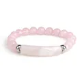 Elastic stretch bracelet featuring pink quartz beads and a central long rose crystal bar - Natural Rose Quartz